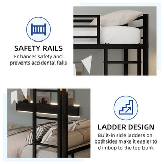 Sunvega Sturdy Metal Twin over Twin Bunk Bed with Safety Guardrail and Noise Reduced