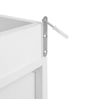Sunvega White Rattan Wardrobe Armoire with 3 Drawers and Anti-Tip for Bedroom