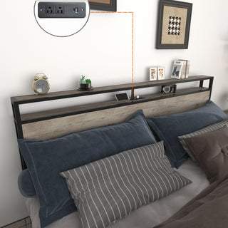 Sunvega Queen Bed Frame with Storage Headboard Charging Station and Smart LED Lights