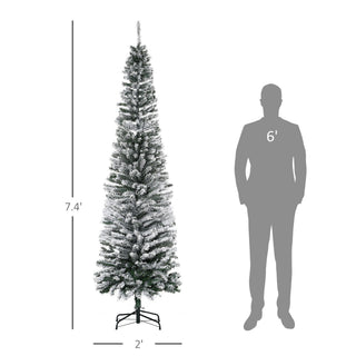 Sunvega Pencil Artificial Xmas Tree with Faux Snow Flocked Full Branch Tips Flame-retardant