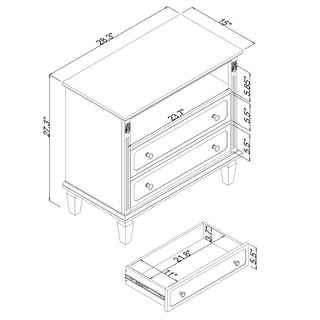 Sunvega Mid-Century Modern Dresser Nightstand with Charging Station and 2 Drawers