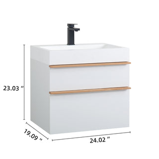Sunvega White Wall Mounted Bathroom Vanity with Integrated Acrylic Sink and Soft-Close Drawers