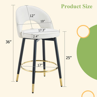 Sunvega Modern White and Dark Gray Spliced PU Upholstered 360 Rotatable Bar Chair