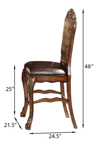 Sunvega Beige and Cherry Oak Counter Height Chairs with Ornate Carved Wood Legs
