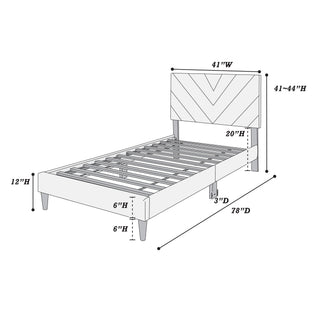 Sunvega Adjustable Velvet Upholstered Twin Bed with 12-Slat Support System