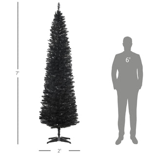 Sunvega Pencil Artificial Xmas Tree with Faux Snow Flocked Full Branch Tips Flame-retardant