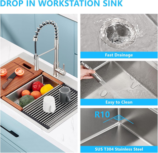 Sunvega 28 x 22 Inch Drop In Stainless Steel Workstation Sink with Accessories