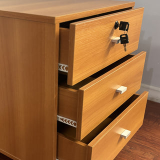 Sunvega Three Drawer Nightstand with Locking Top Drawer and Metal Bar Handles