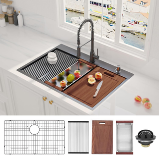 Sunvega 32 Inch Gunmetal Black Workstation Sink with Accessories and Jewelry-Grade PVD Coating