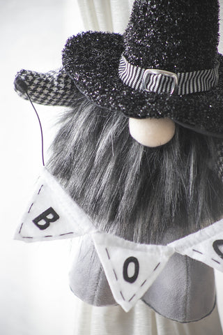 Sunvega Handcrafted 4.3x4x26.8 Inch Fabric Sitting Black Gnome With Broomstick