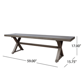 Sunvega Modern Aluminum Outdoor Dining Bench with Slatted Top Dark Gray
