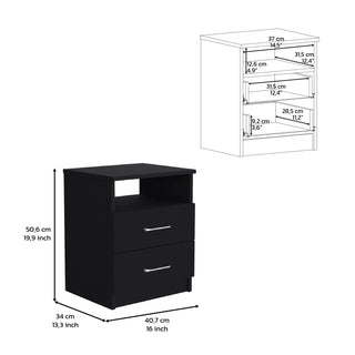 Sunvega 19.9 Inch High Nightstand with Two Drawers and Open Shelf