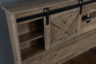Sunvega Farmhouse Queen Bed Frame with LED Lights Charging Station and Storage Drawers