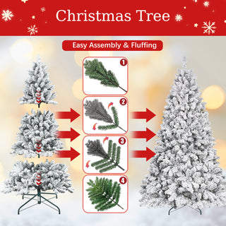 Sunvega Snow-Kissed Flocked Christmas Tree with 888 Tips and Pine Cones