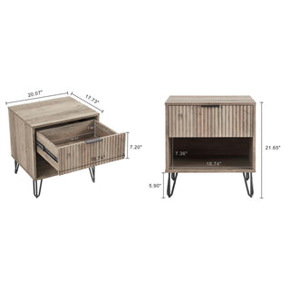 Sunvega Modern Glam Nightstand with Gold Metal Legs and Textured Drawer