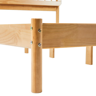 Sunvega Mid-Century Modern Solid Pine Wood Queen Spindle Bed with Slat-Back Design