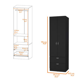 Sunvega Wenge 2-Door 2-Drawer Wardrobe with Hanging Rod for Bedroom