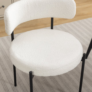 Sunvega Modern Round Boucle Dining Chairs with Textured Upholstery, Set of 2 White