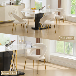 Sunvega Velvet Fabric Dining Chair with Curved Backrest and Golden Metal Legs for Kitchen