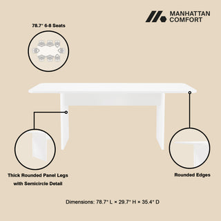 Sunvega Modern White Dining Table with Sled-Base Design for 6-8 Persons