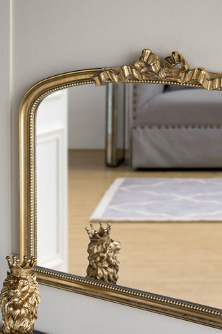Sunvega Baroque Gold Arched Full Length Mirror with Scrollwork Crown for Living Room