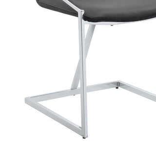 Sunvega Gray Velvet Upholstered Side Chair with Chrome Finish and Lozenge Back