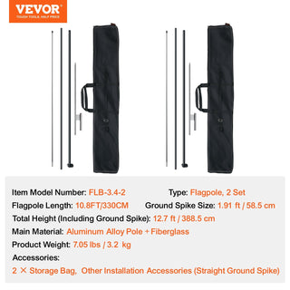 Sunvega 12.7 ft Feather Flag Pole Kit with Swooper Design and Ground Stakes