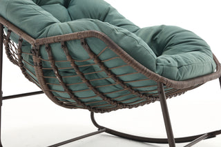 Sunvega Oversized Outdoor Rattan Rocking Chair with Padded Cushion and Steel Frame