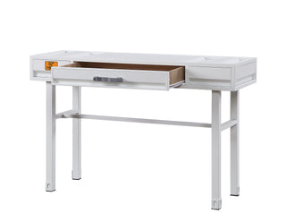 Sunvega Modern Industrial Cargo White Vanity Desk with Functional Storage Drawer