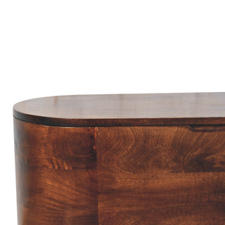 Sunvega Solid Mango Wood California Walnut Rounded Lid-Up Blanket Box with Nordic Legs