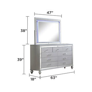 Sunvega Silver Mirror Framed 6-Drawer Dresser with Diamond Accent Handles