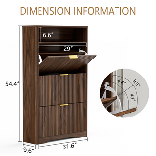 Sunvega Tall Modern Minimalist Shoe Cabinet with Two Flip Drawers and Wave-Patterned Panel
