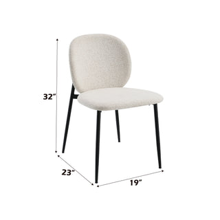Sunvega White Boucle & Black Finish Side Chair with Padded Seat & Back Cushion