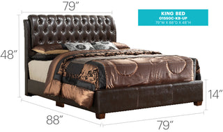 Sunvega Dark Brown Tufted Polyurethane Upholstered King Size Bed Frame