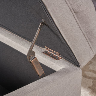 Sunvega Blue Fabric Storage Ottoman with Birch Legs for Living Room Seating