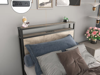 Sunvega Queen Bed Frame with Storage Headboard Charging Station and Smart LED Lights