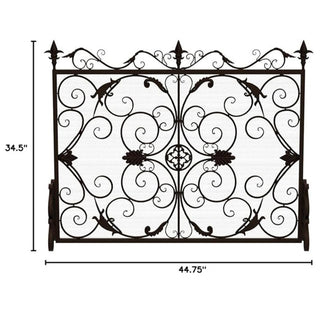 Sunvega Ornate Iron Fireplace Screen with Aged Powder Coated Black Finish