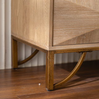 Sunvega Light Wood 6-Drawer Dresser with Geometric Relief and Gold Metal Legs