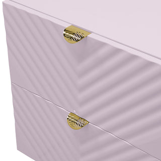 Sunvega Pink High Gloss Wave Pattern Nightstand with Metal Legs and Smooth Drawers