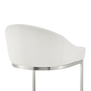 Sunvega Brushed Stainless Steel Bar Stool with White Faux Leather Upholstery