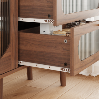 Sunvega Natural Wood Accent Cabinet with 3 Drawers and Storage Shelves