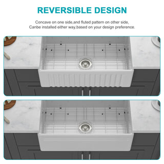 Sunvega 33 Inch White Porcelain Ceramic Farmhouse Kitchen Sink Workstation with Reversible Apron