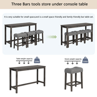 Sunvega 4 Piece Bar Table Set with USB Outlets and Padded Stools for Living Room