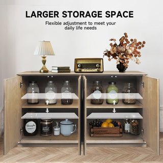 Sunvega Modern 4-Door Wooden Cabinet with Adjustable Shelves and Curved Acacia Wood Accents