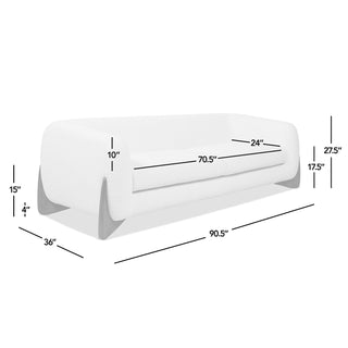 Sunvega Modern Puffy Platform Bed with Arched Headboard in Ivory White Boucle