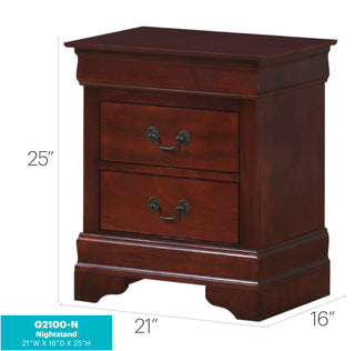 Sunvega Cherry Finish Nightstand with Two Drawers for Convenient Storage