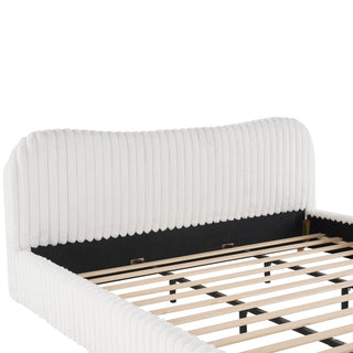 Sunvega King Size Upholstered Bed with Wavy Headboard and Clean Vertical Stitching