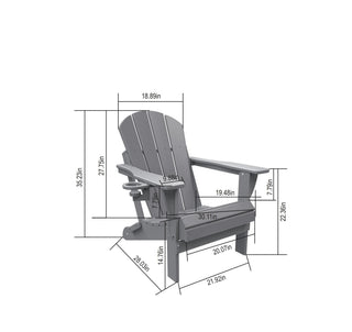 Sunvega Folding Adirondack Chair Set with Wood Texture and Side Table in Navy Blue