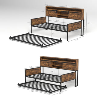 Sunvega Twin Daybed with Trundle Farmhouse Frame Sliding Barn Door Headboard Charging Station