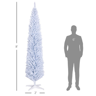 Sunvega Pencil Artificial Xmas Tree with Faux Snow Flocked Full Branch Tips Flame-retardant